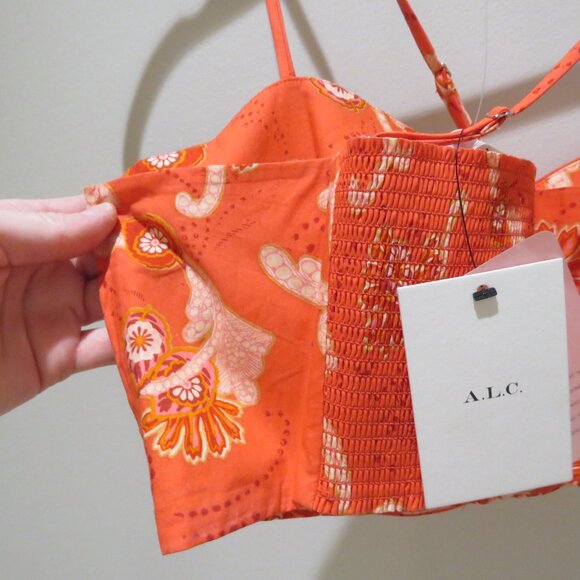 A.L.C. Arit Ruched Cropped Top Calla Multi Floral Paisley Red Boho Feminine NWT - Picture 10 of 14